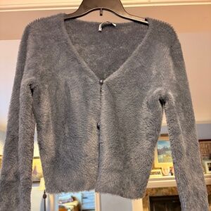 Abercrombie Fitch Fuzzy Cardigan Sweater Blue 2 Button Front Cozy Size Large